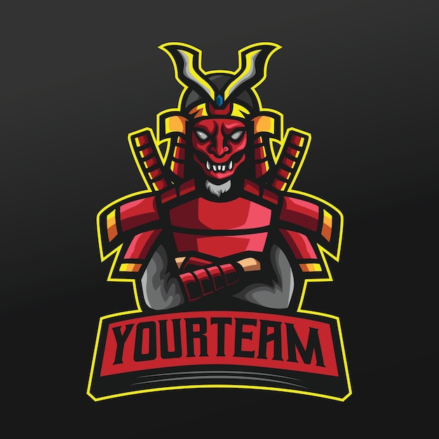 Ninja Red Samurai with Japanese Mask Sport Illustration  for Logo Esport Gaming Team Squad