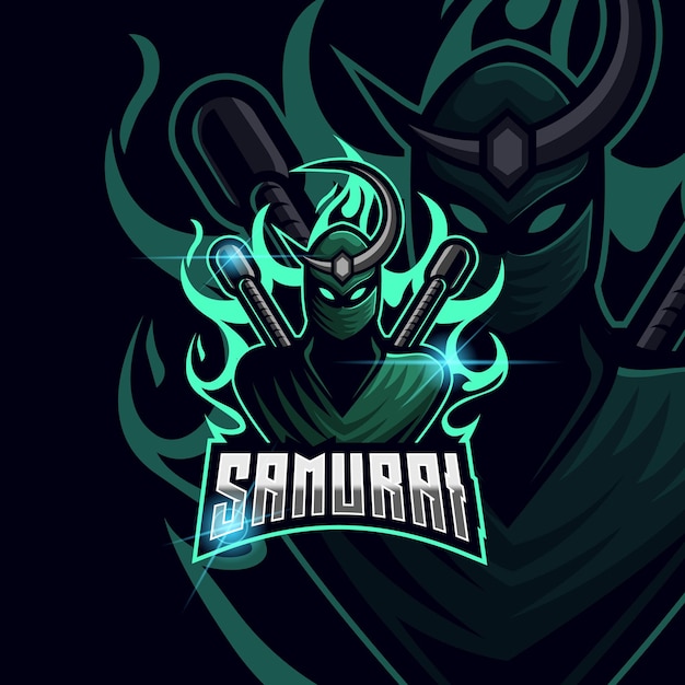 Ninja Samurai Esport logo design template vector illustration