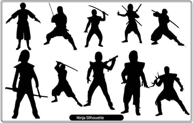 Ninja silhouette vector bundle set