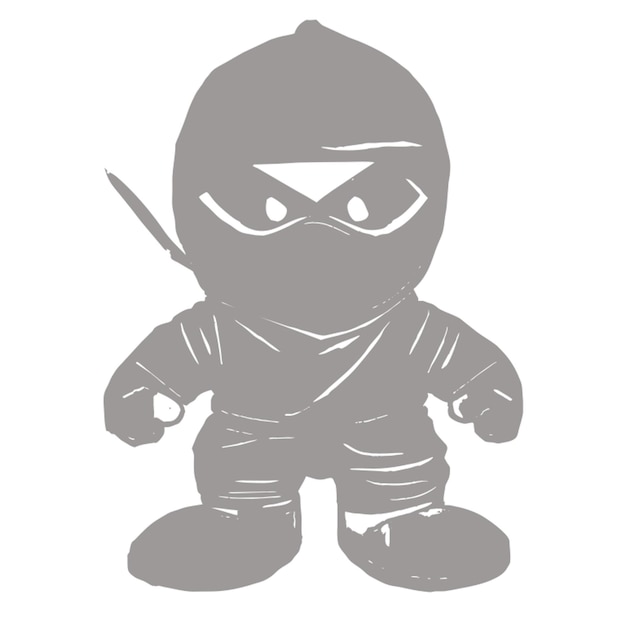 Vector ninja small toy with color red an blank vector illustration linocut