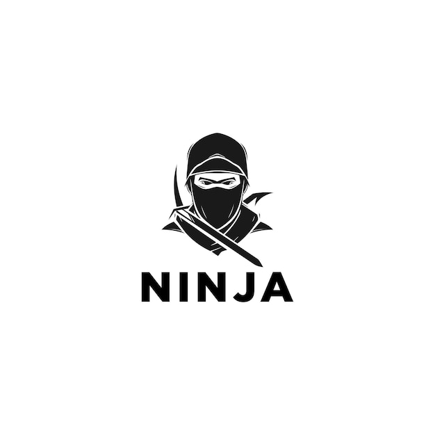 Ninja warrior logo vector black and white ninja character logo design