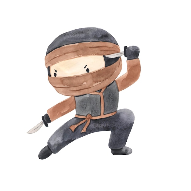 Ninja watercolor illustration for kids