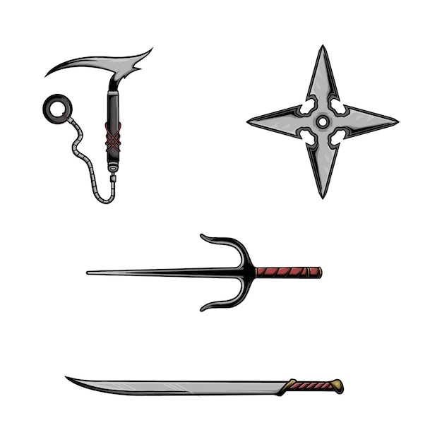 Ninja weapon collection vector illustration