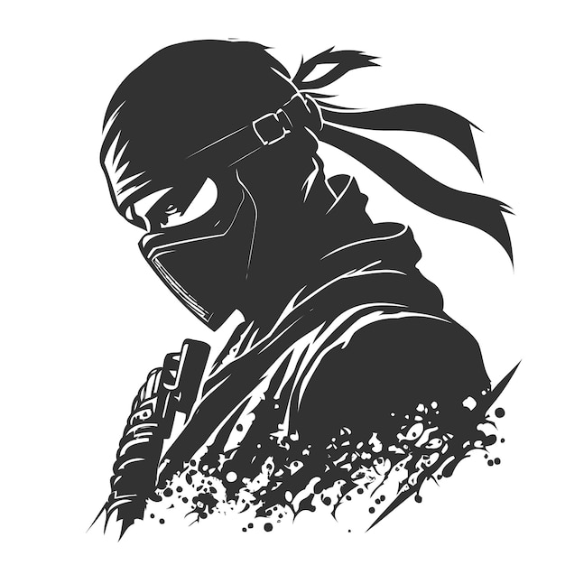 A ninja with a black mask on his face