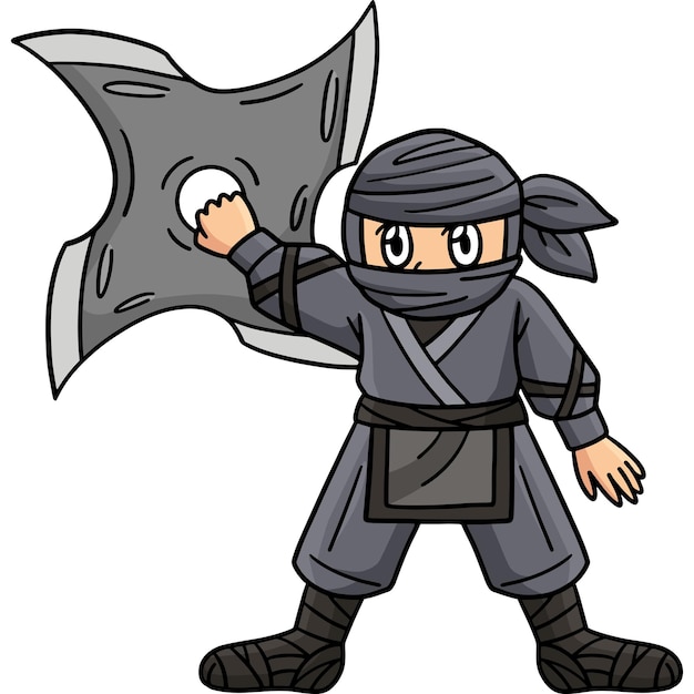 Ninja with Huge Shuriken Cartoon Colored Clipart