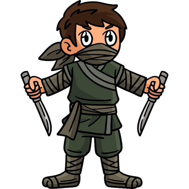 Ninja with a Ninjato Cartoon Colored Clipart