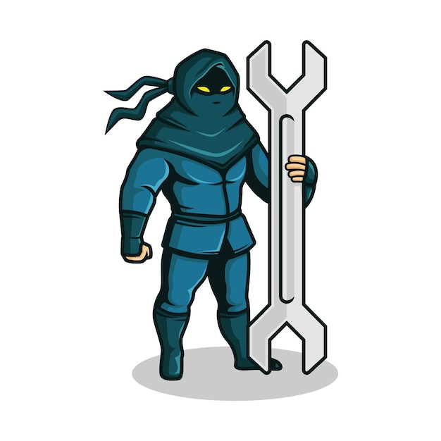 Ninja with wrench illustration.