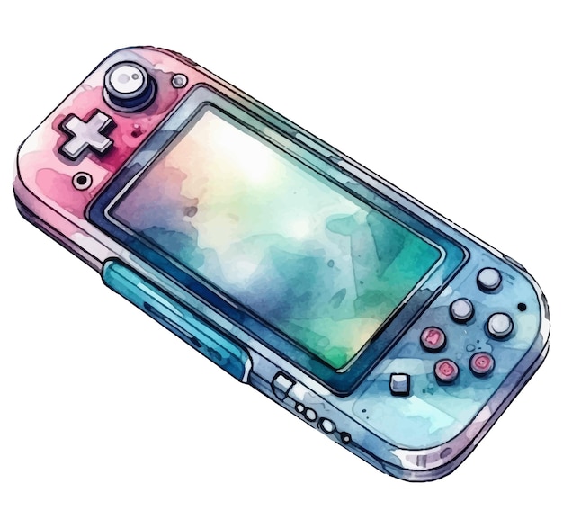 A nintendo game console with a pink and blue cover.