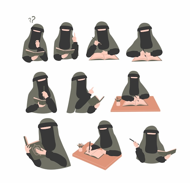 Niqab Muslim women Study Illustration