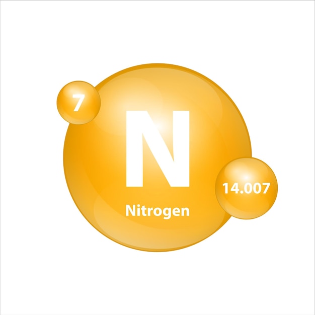 Nitrogen (N) icon structure chemical element round shape circle yellow dark Sign with atomic number.