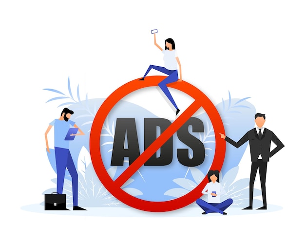 No ads for promotion red sign Digital security concept Ad blocking Vector stock illustration