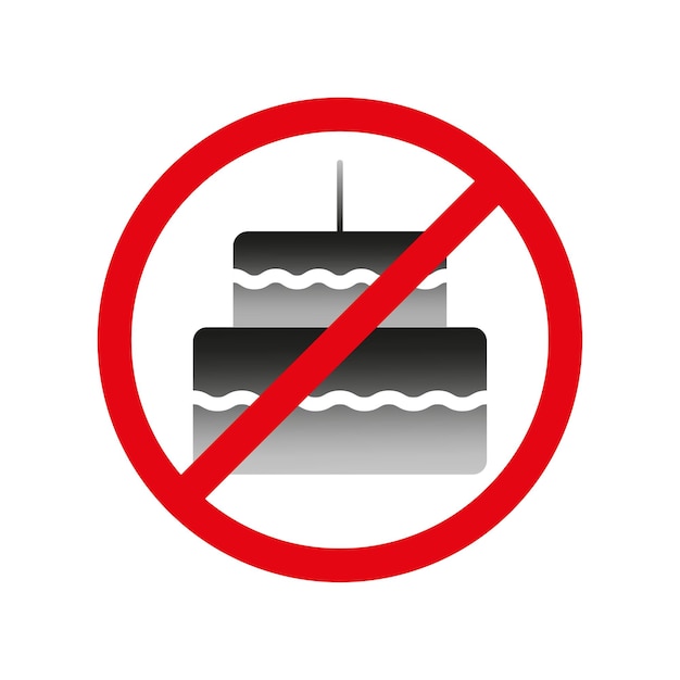 No birthday cake flat icon Red prohibition sign It is forbidden sweet desert health concept