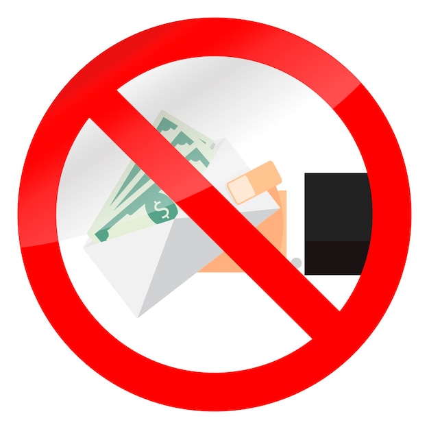 No bribery and salary in envelope symbol