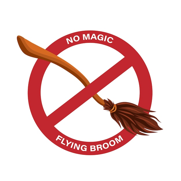 No magic flying broom witch transport symbol cartoon illustration vector