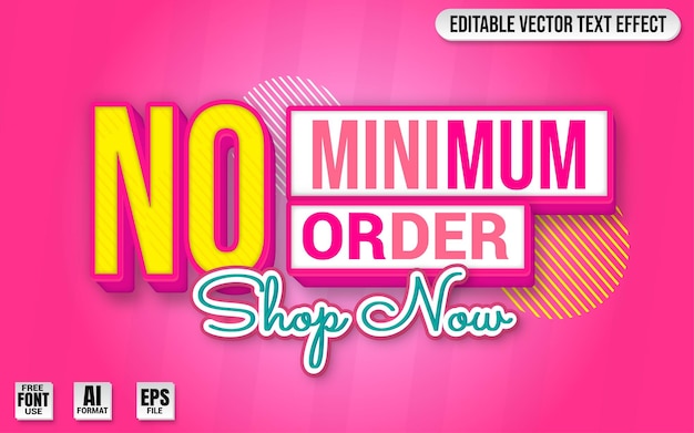 No Minimum Order Shop Now Pink Text Effect