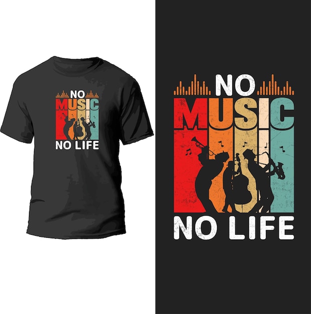 no music no life t shirt design.