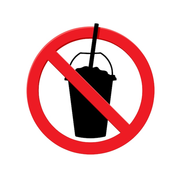 No outside drinks red banned sign and a cup with straw flat vector icon sign of prohibition flat icon in red crossed out circle