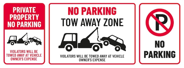 No parking tow away zone print ready signs vector