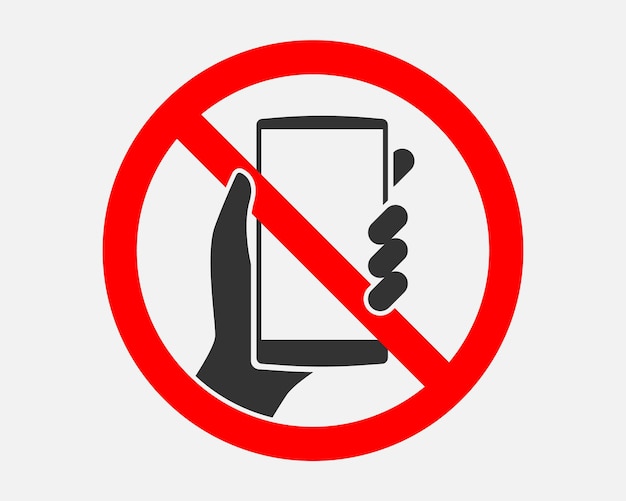 No phone talking and calling icon. Red smartphone prohibition sign. Vector illustration.