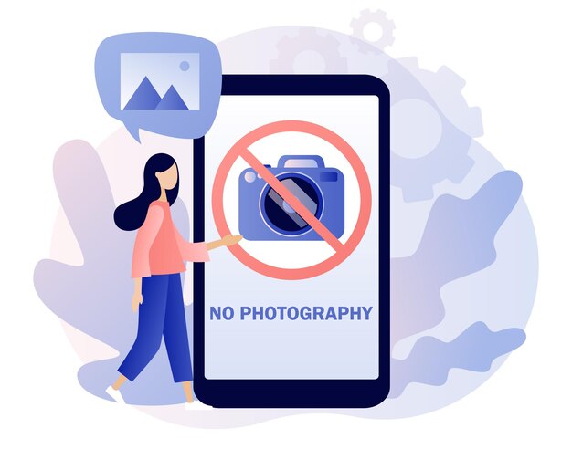 Vector no photography icon. red sign no camera on smartphone screen. no pictures. modern flat cartoon style