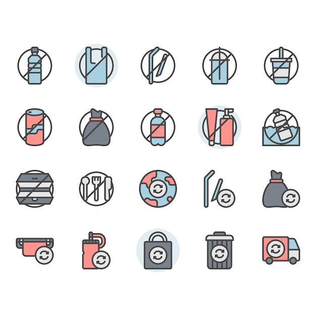 No plastic concept related icon and symbol set