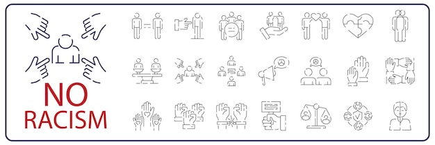 No racism outline icon set includes thin line peace no racism peace human rights diversity tv respect icons for report presentation diagram web design Social issues