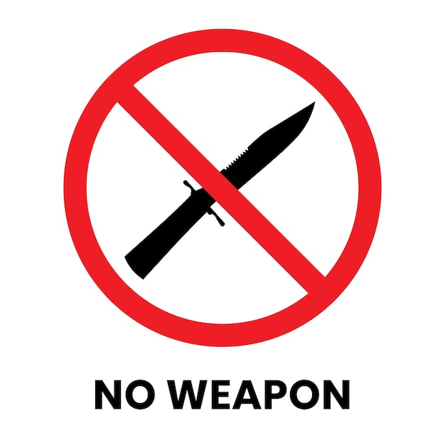 No Sharp Weapon Sign Sticker with text inscription on isolated background