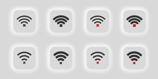 No singal wifi icon set Logo wave wifi and cross illustration symbol Sign error connect internet vector