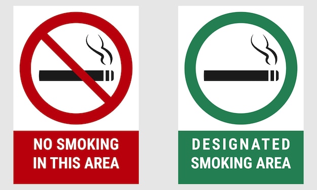 Vector no smoking and designated smoking area signs