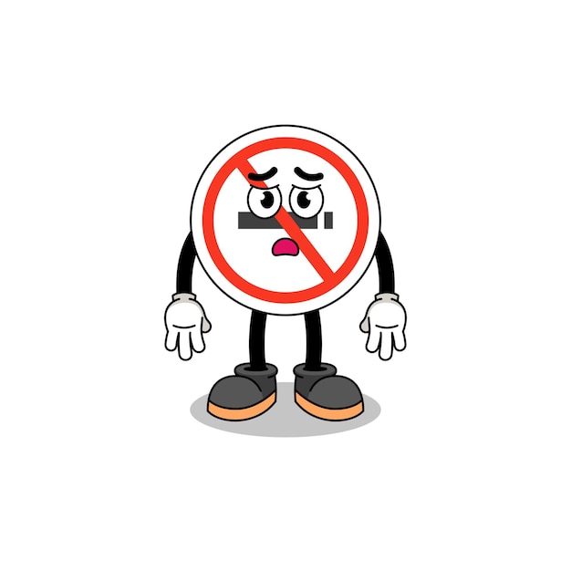 No smoking sign cartoon illustration with sad face character design