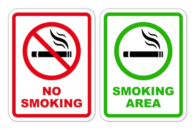 No smoking and smoking area forbidden sign red stop symbol set ban silhouette rounded icon design