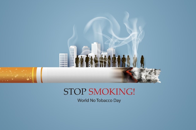 No smoking and World No Tobacco Day card with many people in city in paper collage style with digital craft