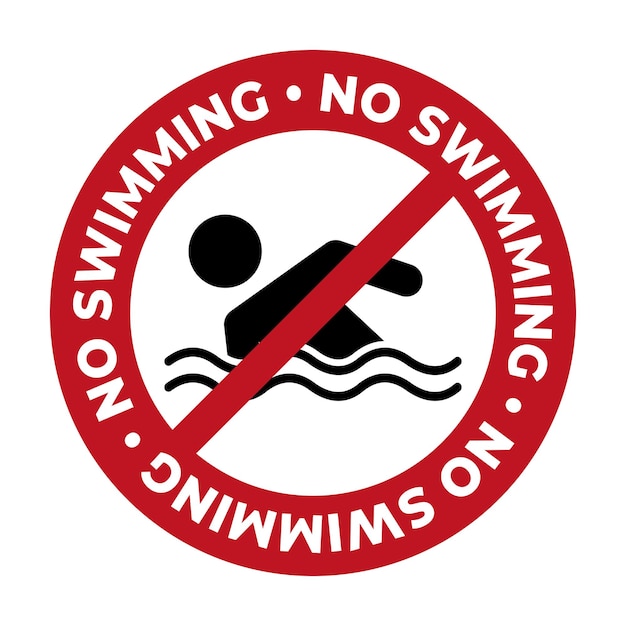 No swimming sign set. Do not swim. swimming not allowed prohibited warning road sign