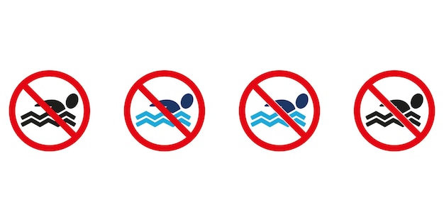 No swimming vector icons. No diving sign.  Isolated icon on white background vector.  10 EPS.