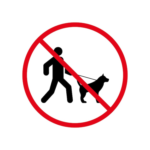 No Walking with Leash Domestic Dog Puppy Ban Black Silhouette Icon Man Walk with Dog Pictogram