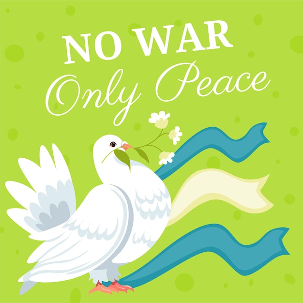 No war only peace white dove with flower branch