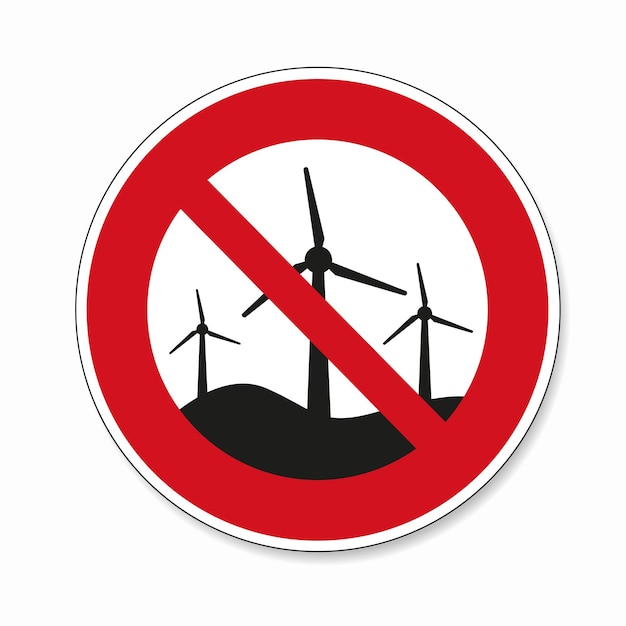 No Wind turbines Wind generator or wind park ban or not allowed prohibition sign on white background Vector illustration Eps 10 vector file