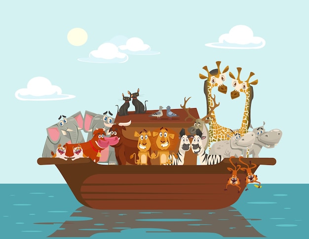 Noah ark, flat cartoon illustration