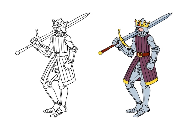 A noble knight with a two-handed sword. A royal in medieval armor.