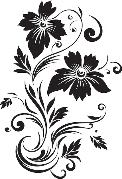 Noir Botanical Flourish Vector Logo Emblem Artistic Noir Blossom Black Icon Design