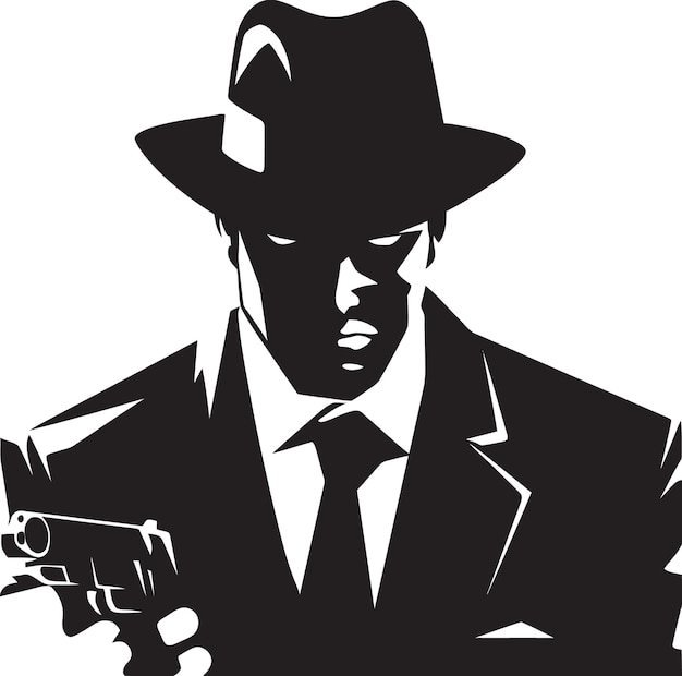 Vector noir nobility vector emblem of mafia elegance sartorial syndicate suit and hat icon in vector