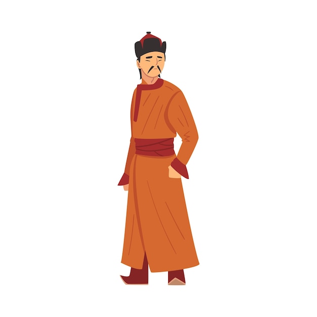 Vector nomad mongol man central asian character in traditional clothing vector illustration