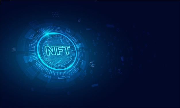 Non-fungible token (NFT) coin.Bluie abstract technology background.