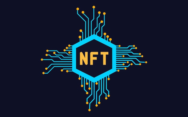 Nonfungible token with network vector on dark background NFT concept