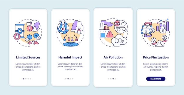 Nonrenewable energy disadvantages onboarding mobile app page screen