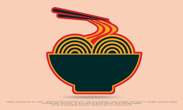 Vector noodle bowl with chopstick cartoon vector icon illustration, noodle logo design template style