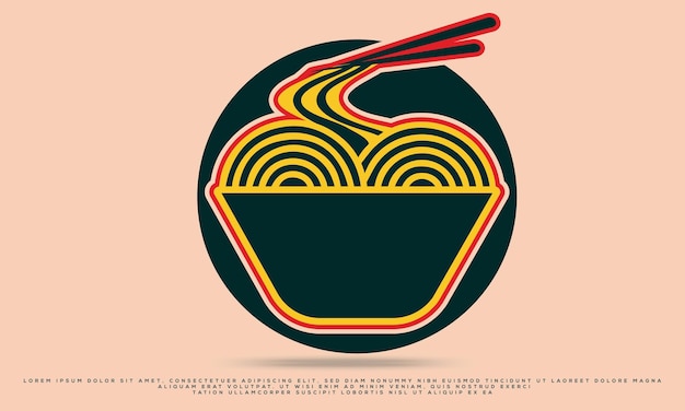 Noodle bowl with chopstick cartoon vector icon illustration, noodle logo design template style