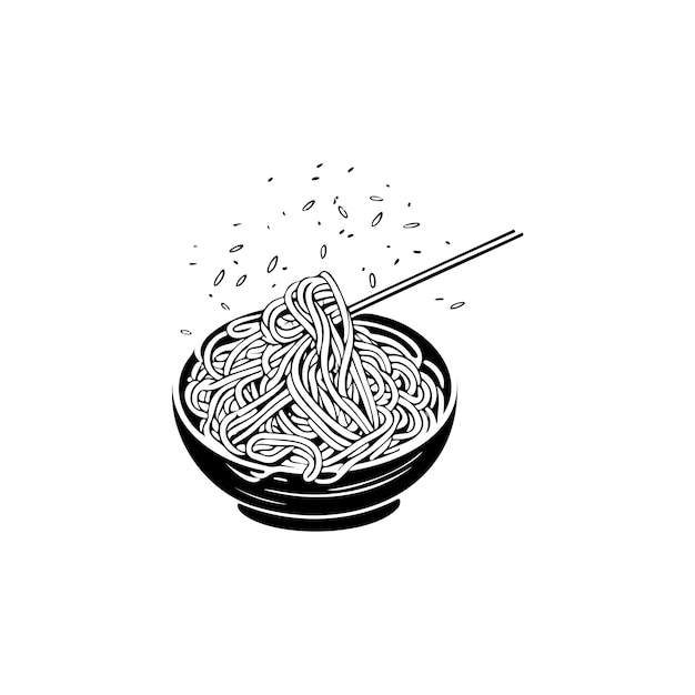 Noodle Icon hand draw black colour chinese food new year logo vector element and symbol