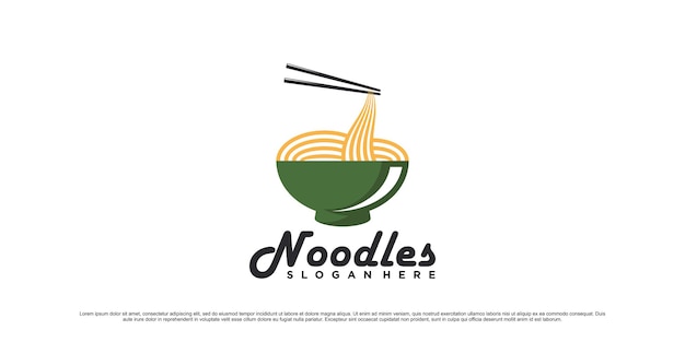 Noodle logo design illustration with bowl chopsticks and creative element concept