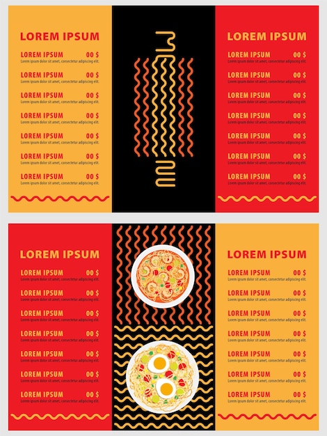 noodle menu red orange black three fold menu